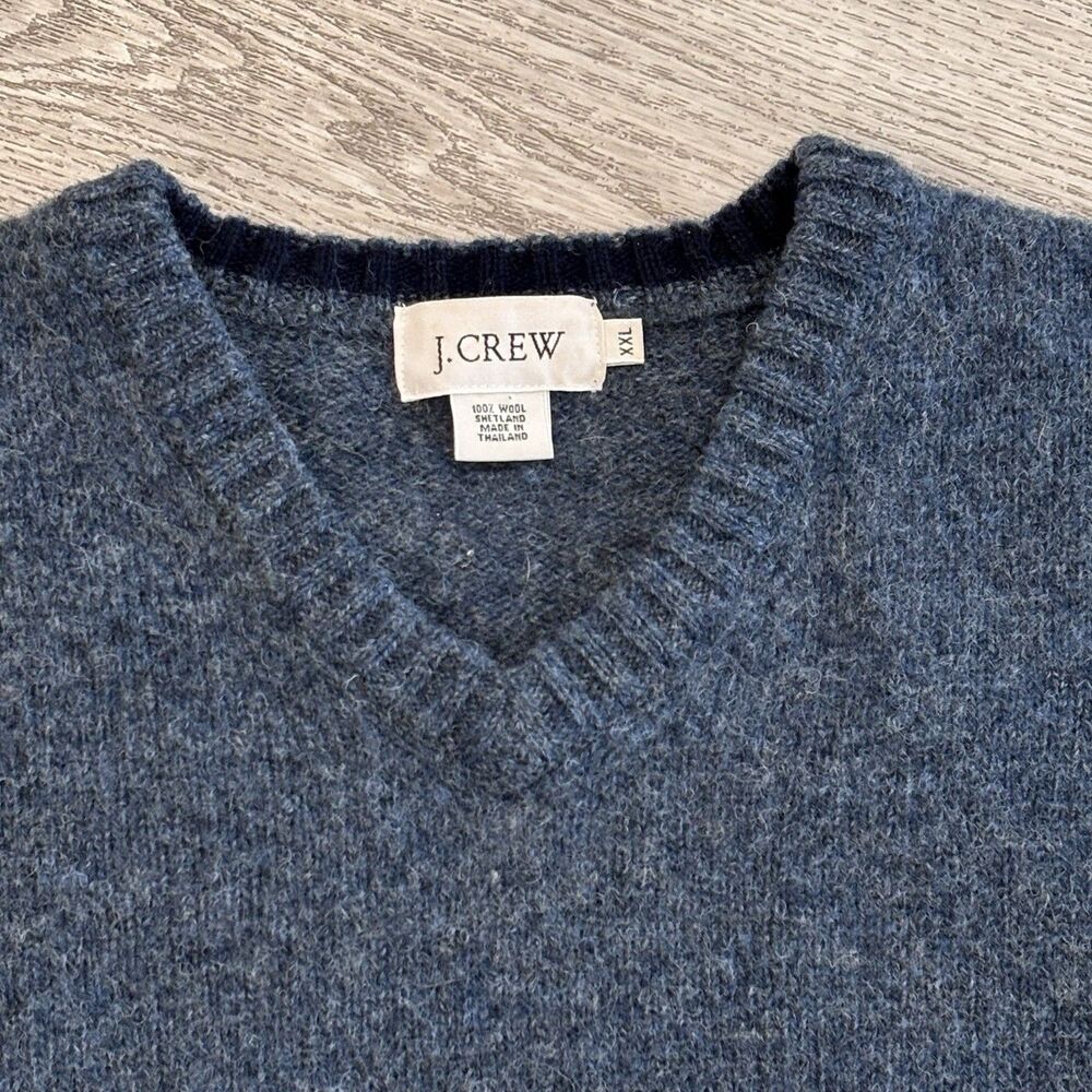 J.Crew Shetland Wool Sweater Mens 2XL Classic Blue Preppy Outdoor Casual Winter - Picture 3 of 6